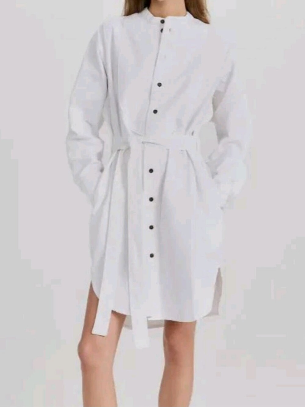 Victoria‎ Beckham White Denim Belted tuxedo Shirt Dress Band Collar Italy Size 4